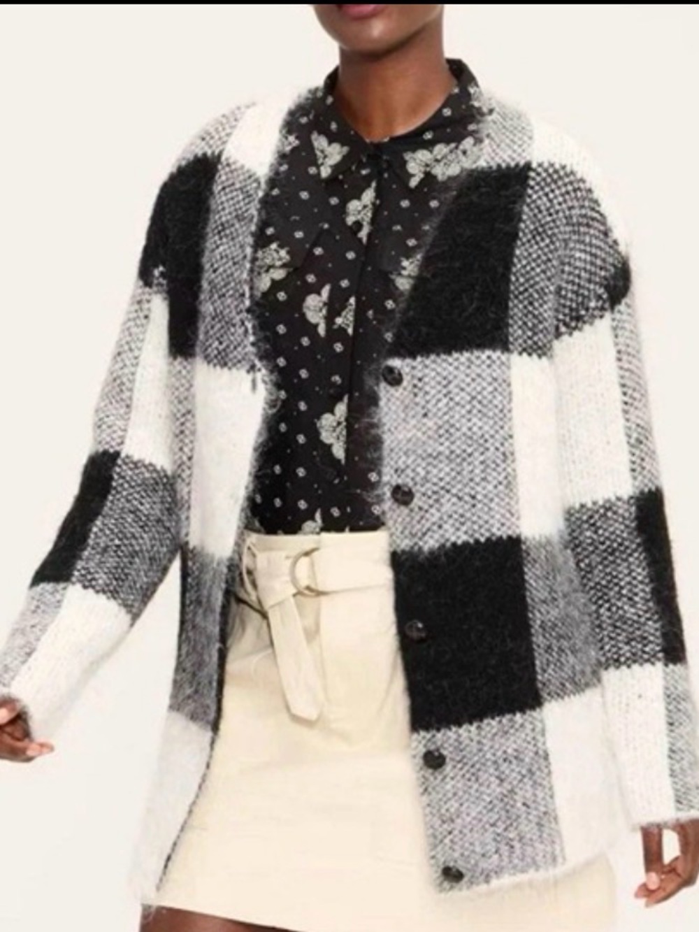 Women's Buffalo Check Relaxed Cardigan - Woolrich X Target Collab Black/White M